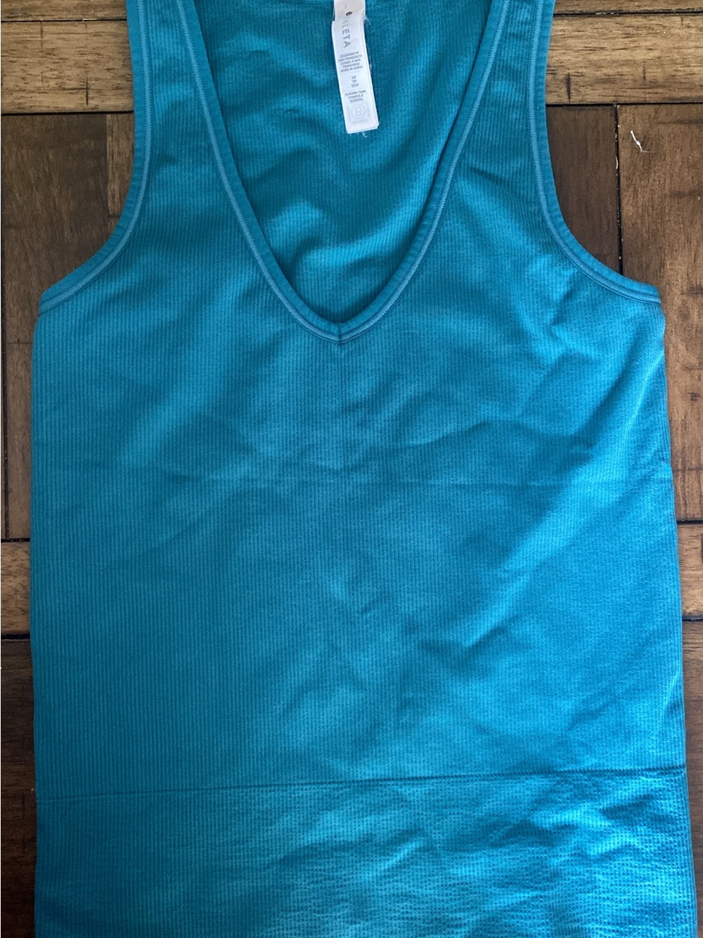 Athleta Teal Blue Ribbed V-Neck Tank Top
